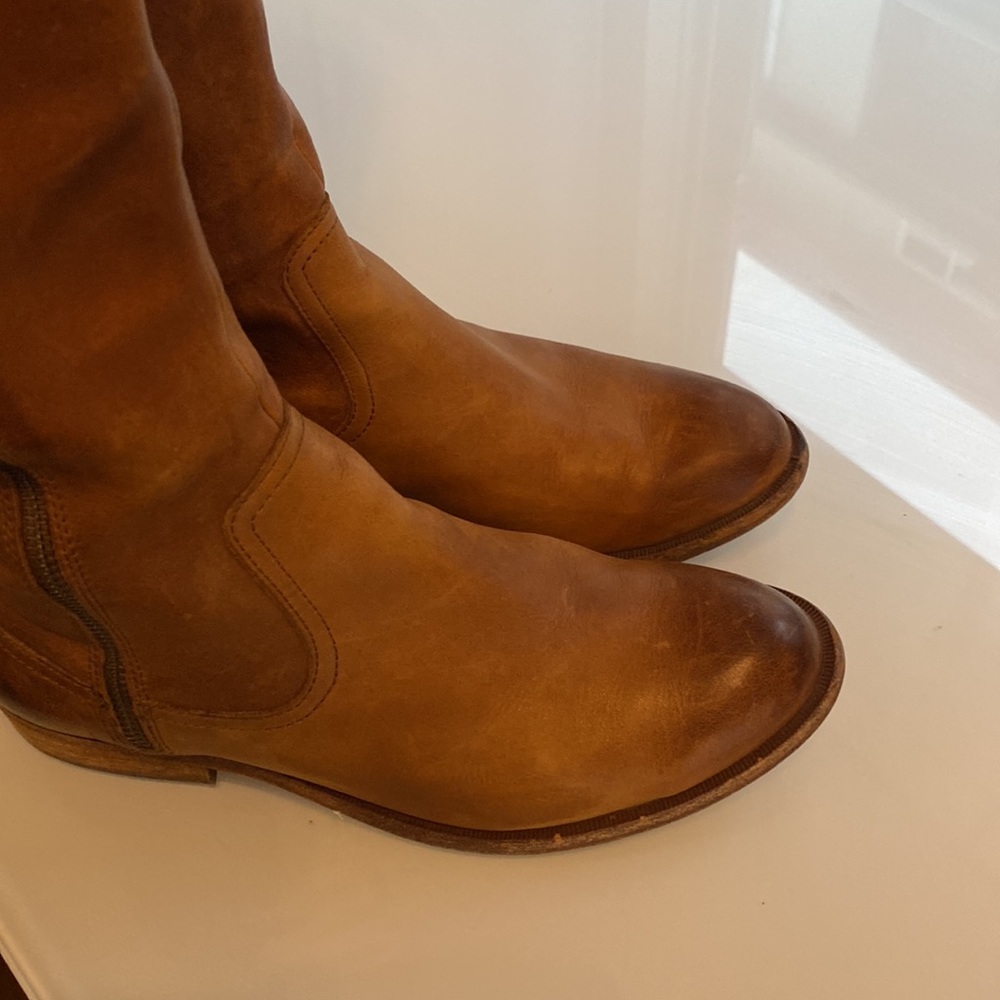 Tall brown leather boots side zipper Kork-ease - Picture 2 of 6